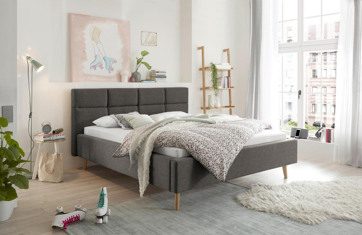 POLSTERBETT 180/200 cm  in Anthrazit  - Eichefarben/Anthrazit, KONVENTIONELL, Holz/Textil (180/200cm) - SetOne by Musterring