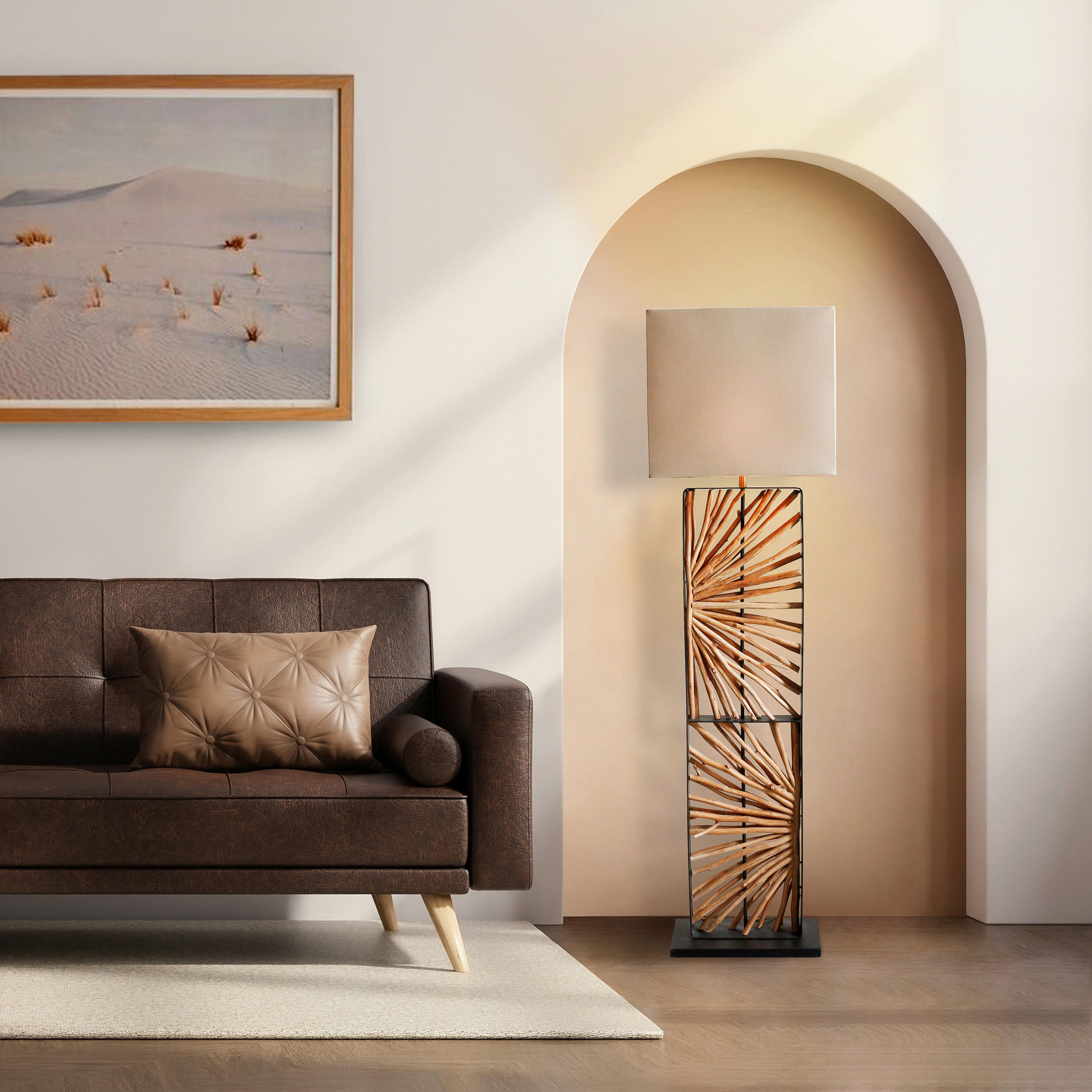 STEHLEUCHTE  40/165/20 cm   - Beige/Goldfarben, Design, Holz/Textil (40/165/20cm) - P & B