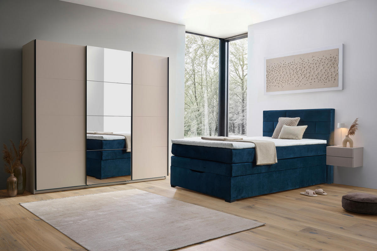 BOXSPRINGBETT 140/200 cm  in Dunkelblau  - Wengefarben/Dunkelblau, KONVENTIONELL, Textil (140/200cm) - Carryhome