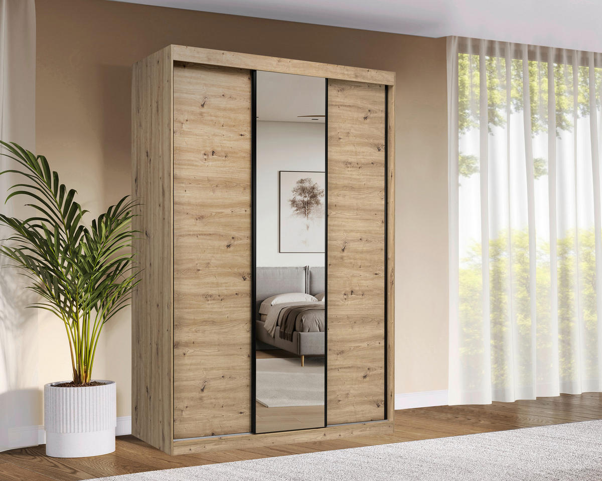 SCHIEBETÜRENSCHRANK 150/215/59,5 cm 3-türig  - Schwarz/Eiche Artisan, MODERN, Holzwerkstoff/Metall (150/215/59,5cm) - MID.YOU