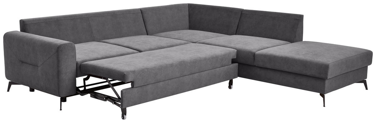 ECKSOFA Dunkelgrau Chenille  - Dunkelgrau/Schwarz, KONVENTIONELL, Textil/Metall (275/257cm) - Carryhome