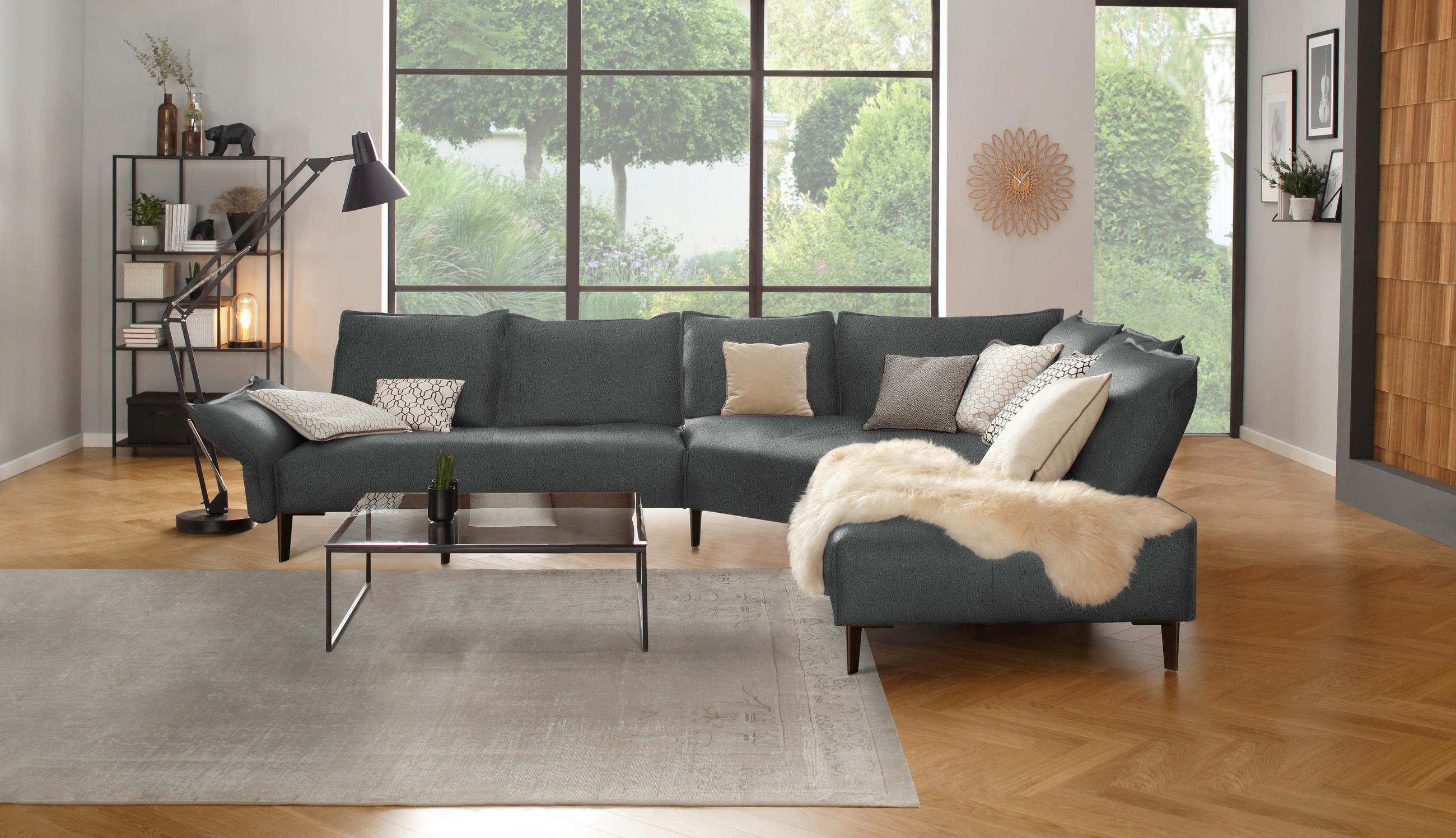 ECKSOFA in Echtleder Anthrazit  - Anthrazit/Schwarz, Design, Leder/Metall (340/272cm) - W.Schillig