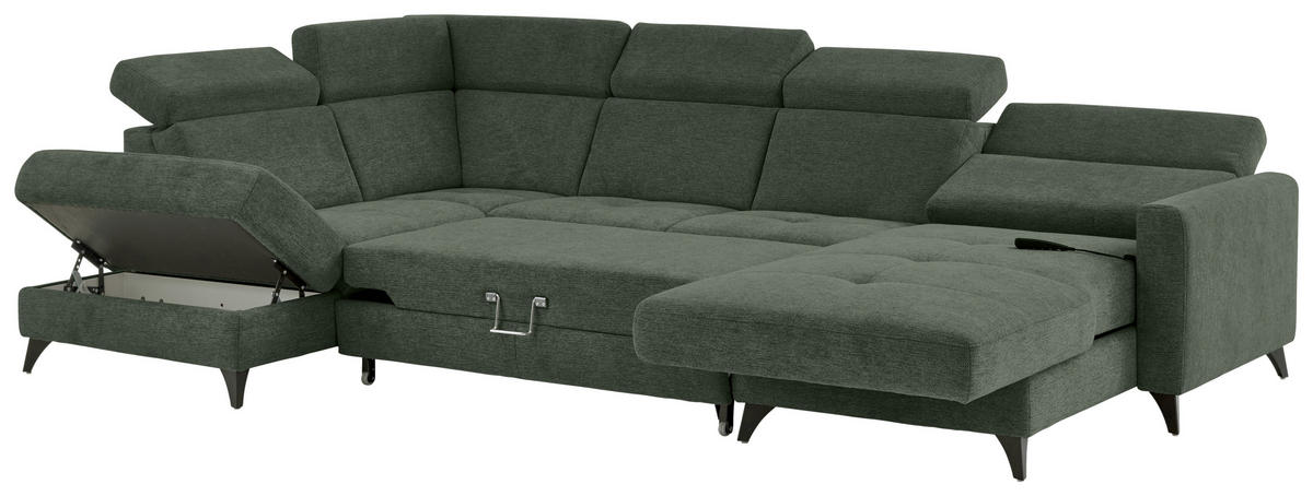 WOHNLANDSCHAFT Beldomo System Dunkelgrün Flachgewebe  - Dunkelgrün/Schwarz, KONVENTIONELL, Textil/Metall (215/333/174cm) - Beldomo System