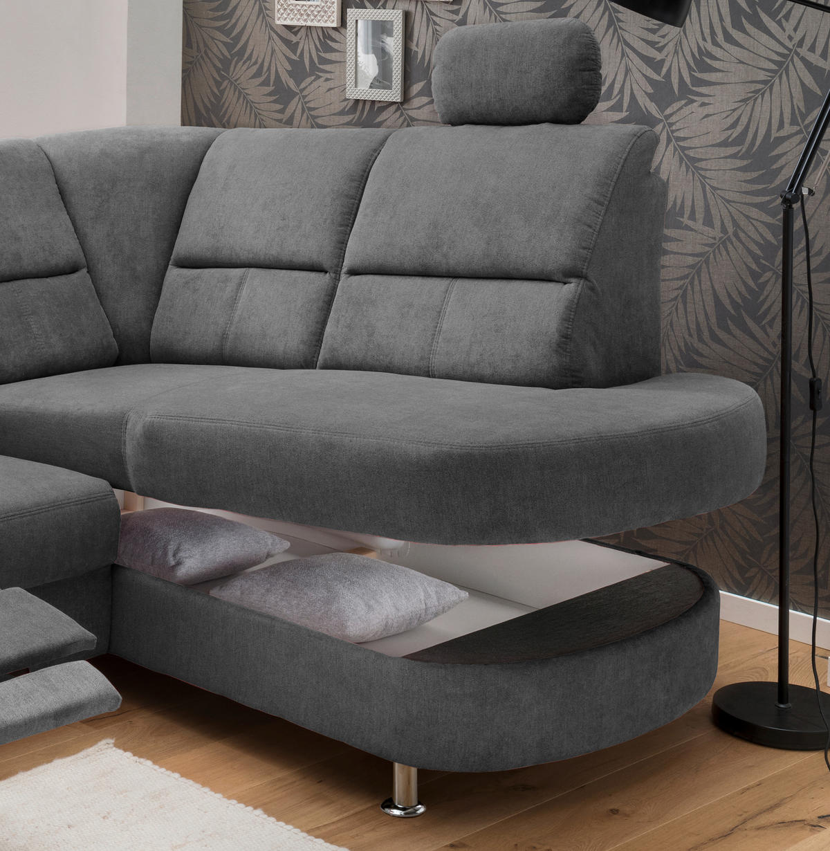 ECKSOFA in Mikrofaser Anthrazit  - Chromfarben/Anthrazit, Konventionell, Textil/Metall (231/184cm) - Livetastic