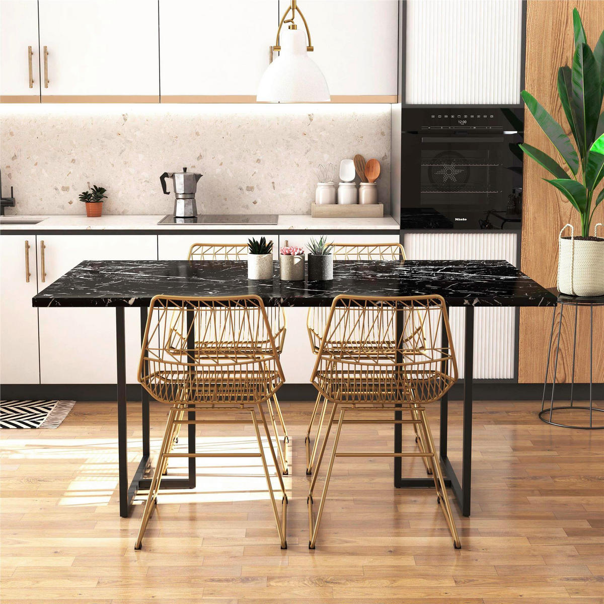 ESSTISCH in Metall, Holzwerkstoff 160/90/75 cm  - Schwarz, Design, Holzwerkstoff/Metall (160/90/75cm) - MID.YOU