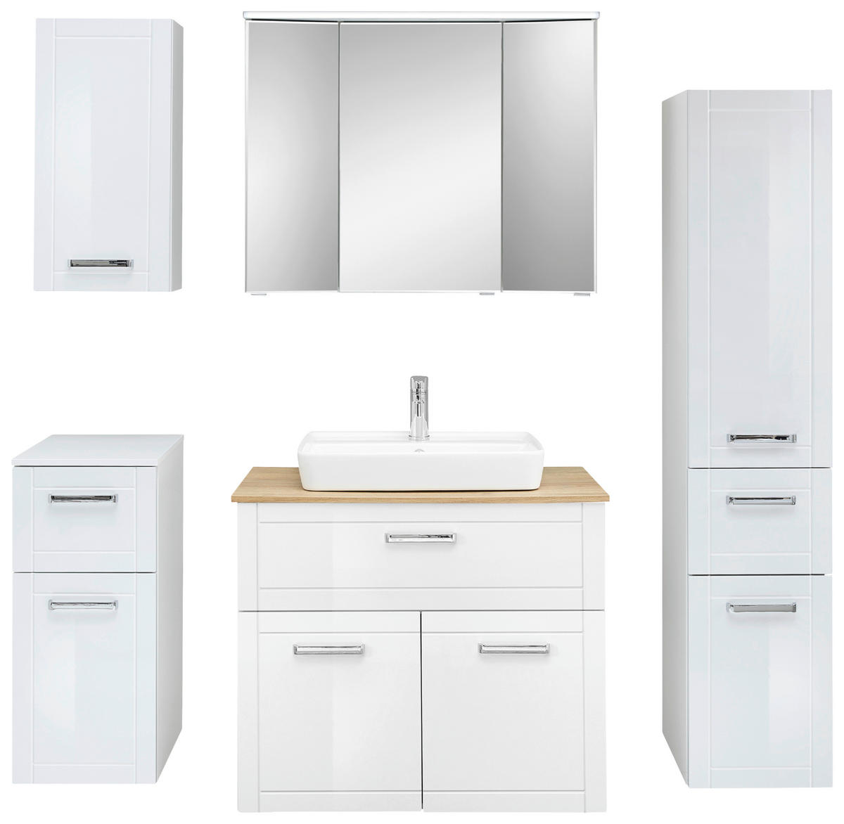 BADEZIMMER 7-teilig  in 160 cm  - Chromfarben/Eichefarben, MODERN, Glas/Keramik (160cm) - Sadena