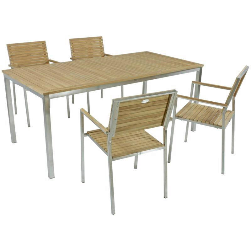 GARTENTISCHGRUPPE Teakholz Hartholz Stahl  - Silberfarben/Braun, Basics, Holz/Metall - Gardenson