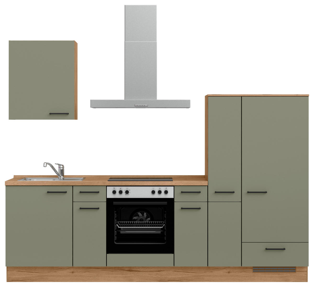 KÜCHENLEERBLOCK Senso 270 cm  in Eichefarben, Olivgrün  - Eichefarben/Schwarz, MODERN, Holzwerkstoff/Metall (270cm) - Nobilia