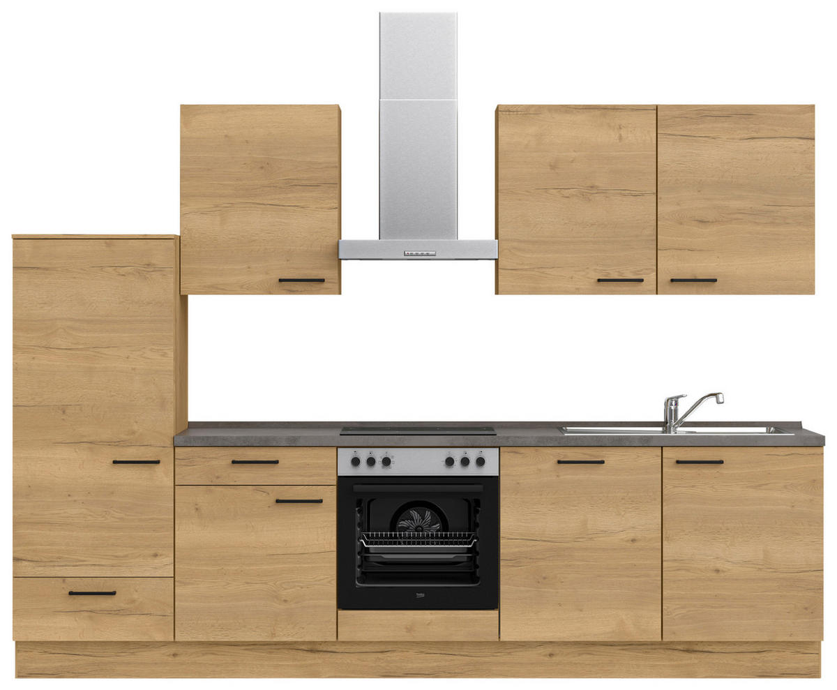 KÜCHENLEERBLOCK 300 cm   in Eichefarben, Schieferfarben  - Schieferfarben/Eichefarben, MODERN, Holzwerkstoff/Metall (300cm) - Nobilia