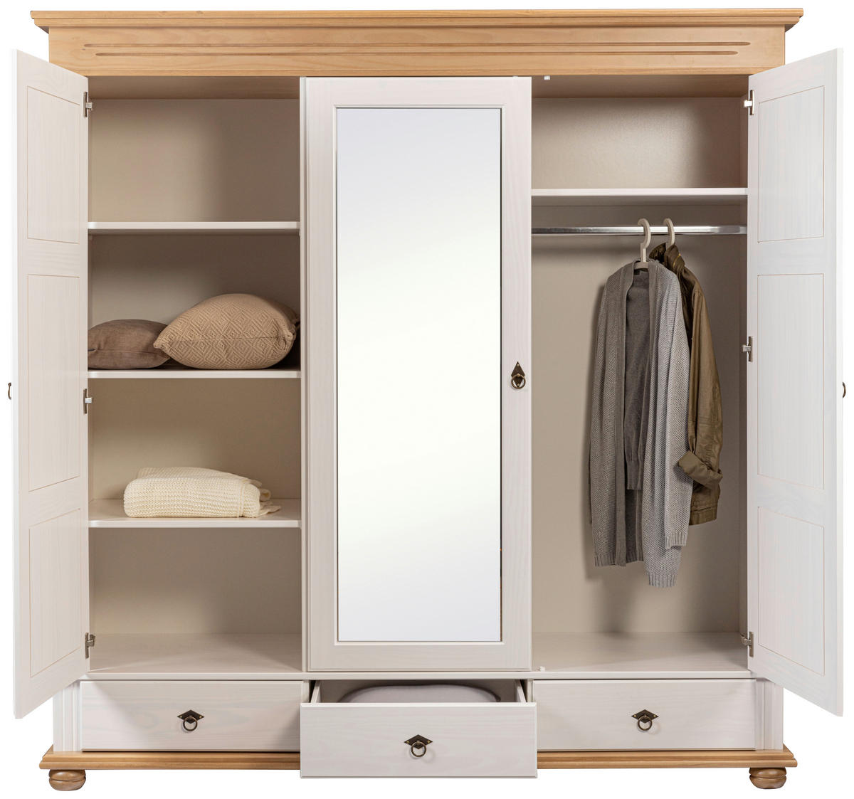 KLEIDERSCHRANK  in Weiß, Eichefarben  - Eichefarben/Schwarz, LIFESTYLE, Glas/Holz (194/220/62cm) - Ti'me