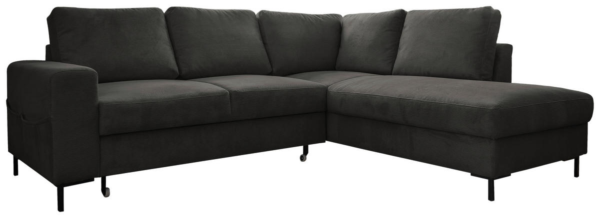 ECKSOFA in Cord Grau  - Schwarz/Grau, Design, Textil/Metall (237/197cm) - MID.YOU