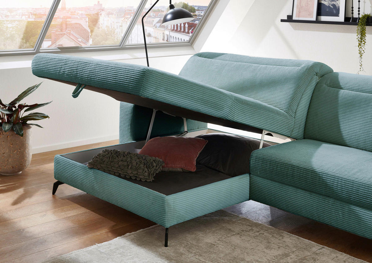ECKSOFA in Cord Petrol  - Petrol/Schwarz, Konventionell, Textil/Metall (178/290cm) - Sit & More