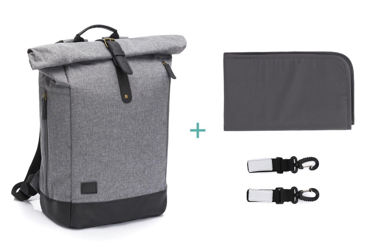 WICKELRUCKSACK  - Schwarz/Grau, Basics, Leder/Textil (53/39/16cm) - Fillikid