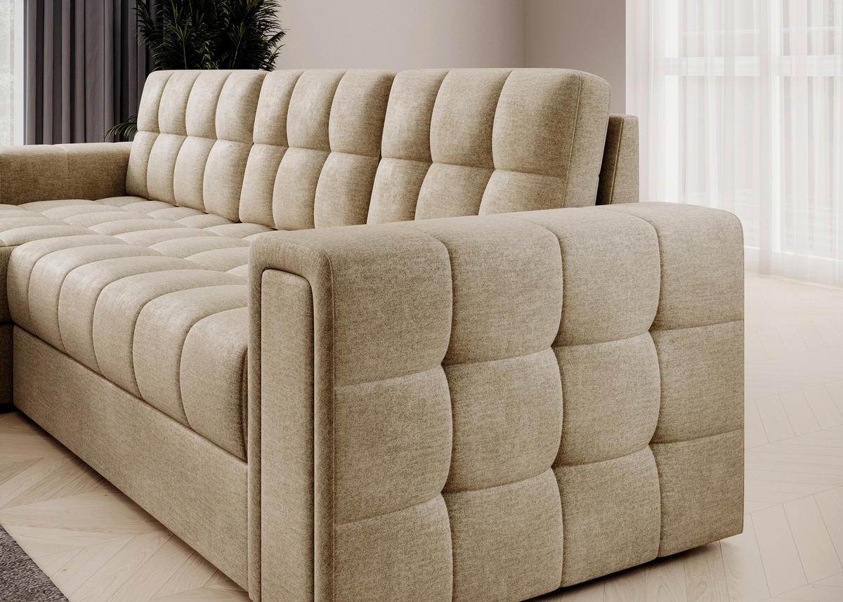 ECKSOFA Samt Hellbraun  - Hellbraun/Schwarz, Design, Kunststoff/Textil (260/150cm) - MID.YOU