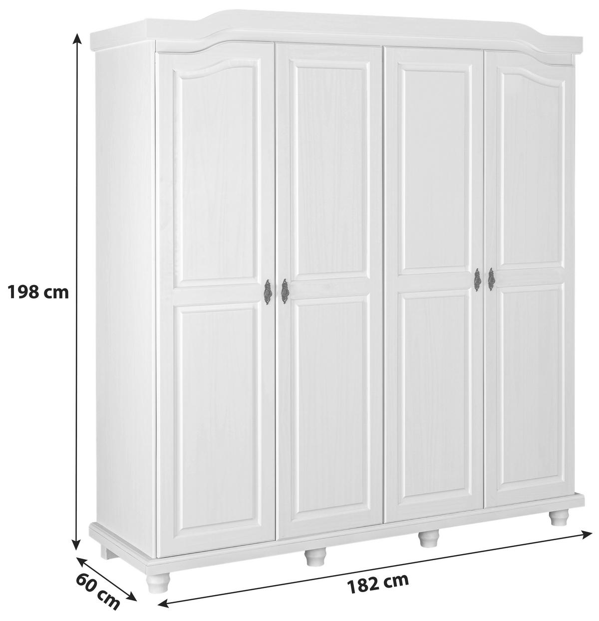 DREHTÜRENSCHRANK 182/198/60 cm 4-türig Weiß  - Schwarz/Weiß, KONVENTIONELL, Holz/Metall (182/198/60cm) - MID.YOU