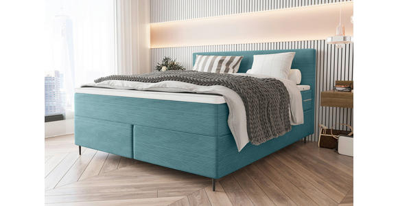 BOXSPRINGBETT 180/200 cm  in Türkis  - Türkis/Schwarz, KONVENTIONELL, Textil/Metall (180/200cm) - Carryhome