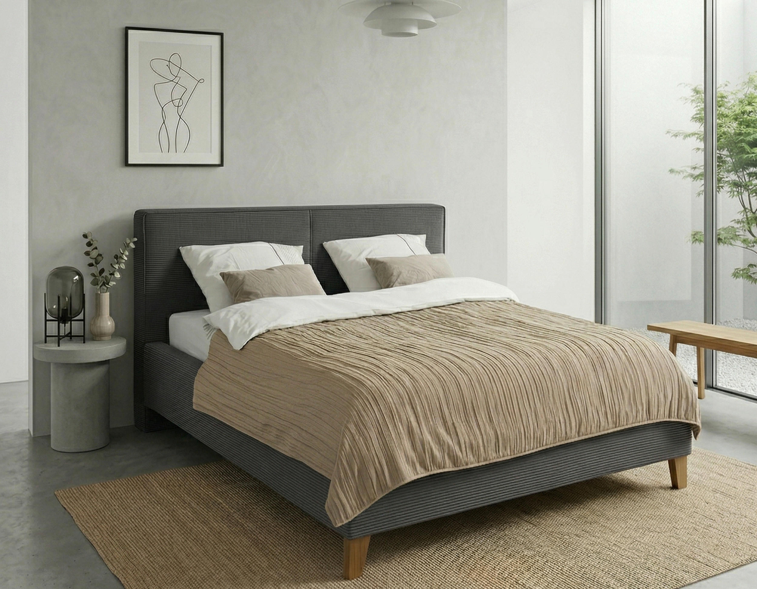 POLSTERBETT Anthrazit 180/200 cm  - Eichefarben/Anthrazit, MODERN, Holz/Textil (180/200cm) - MID.YOU