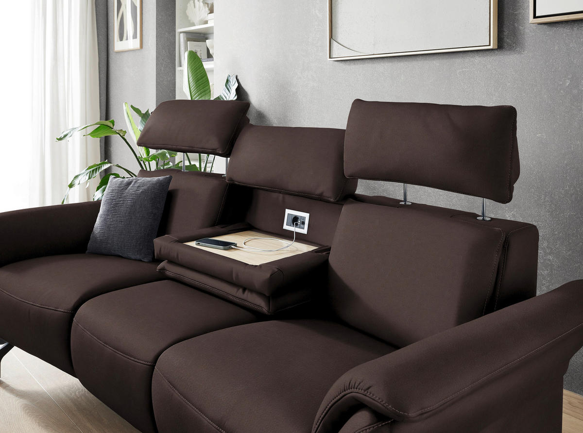 TRAPEZSOFA Echtleder Dunkelbraun  - Dunkelbraun/Schwarz, KONVENTIONELL, Leder/Metall (221/103/95cm) - Dieter Knoll