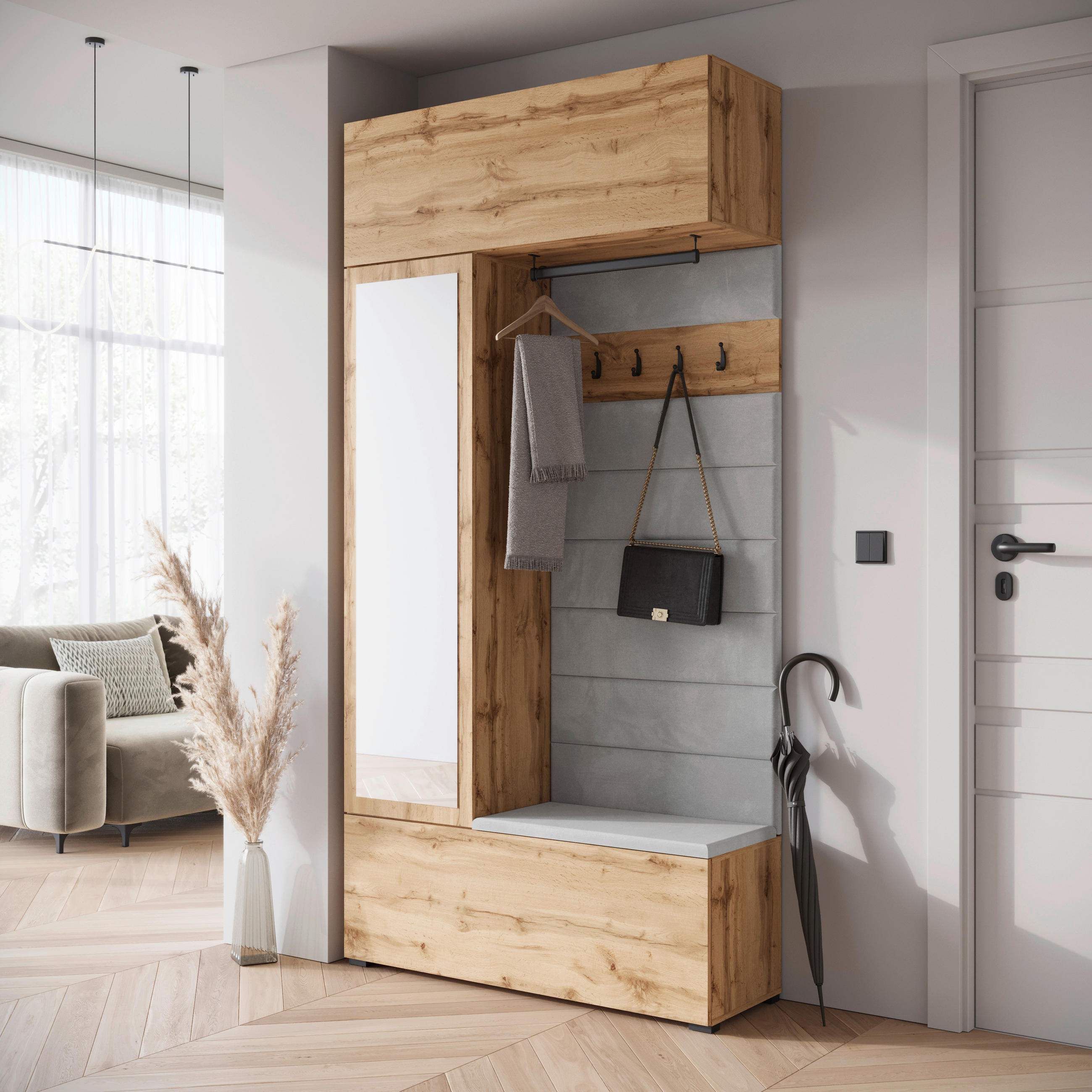GARDEROBE  in 115/231,9/37,5 cm  - Eiche Wotan, Trend, Holzwerkstoff/Textil (115/231,9/37,5cm) - Livetastic