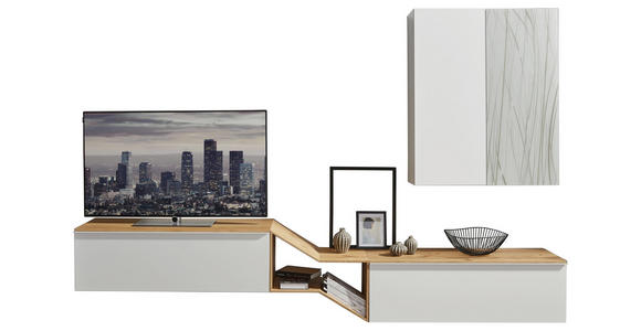 WOHNWAND in Eichefarben, Grau, Weiß - Eichefarben/Weiß, Design, Glas/Holz (300/187/47cm) - Dieter Knoll