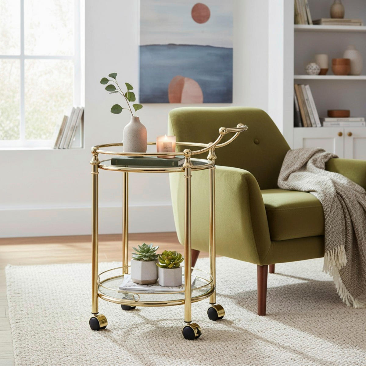 SERVÍROVACÍ VOZÍK, mosadzná, 59/79/49 cm - mosadzná, Design, kov/sklo (59/79/49cm)