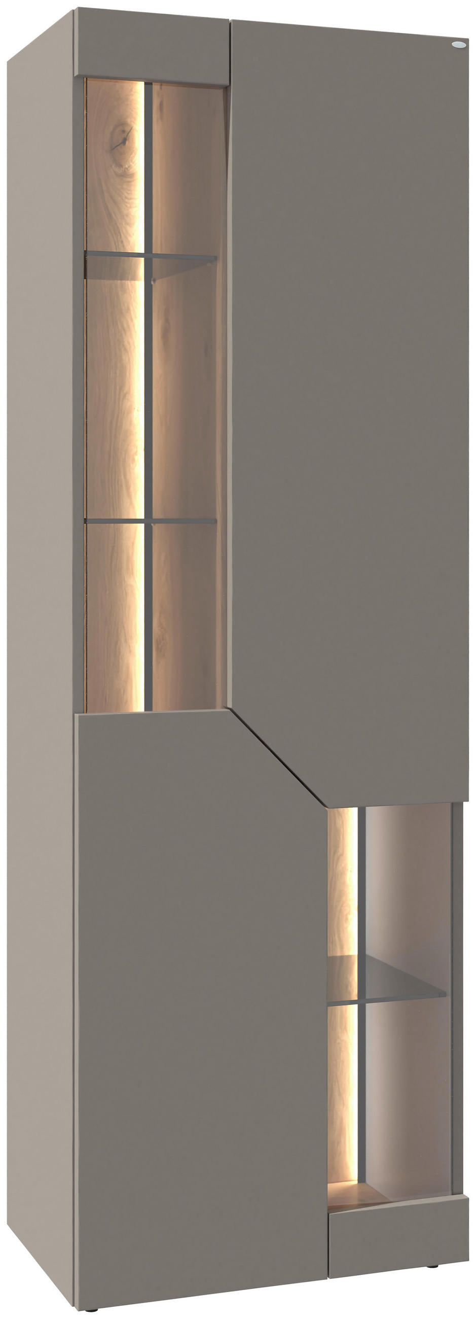 VITRINE  in furniert, mehrschichtige Massivholzplatte (Tischlerplatte), teilmassiv Wildeiche Grau, Wildeiche - Wildeiche/Grau, Design, Glas/Holz (63,8/202/42,6cm) - Voglauer