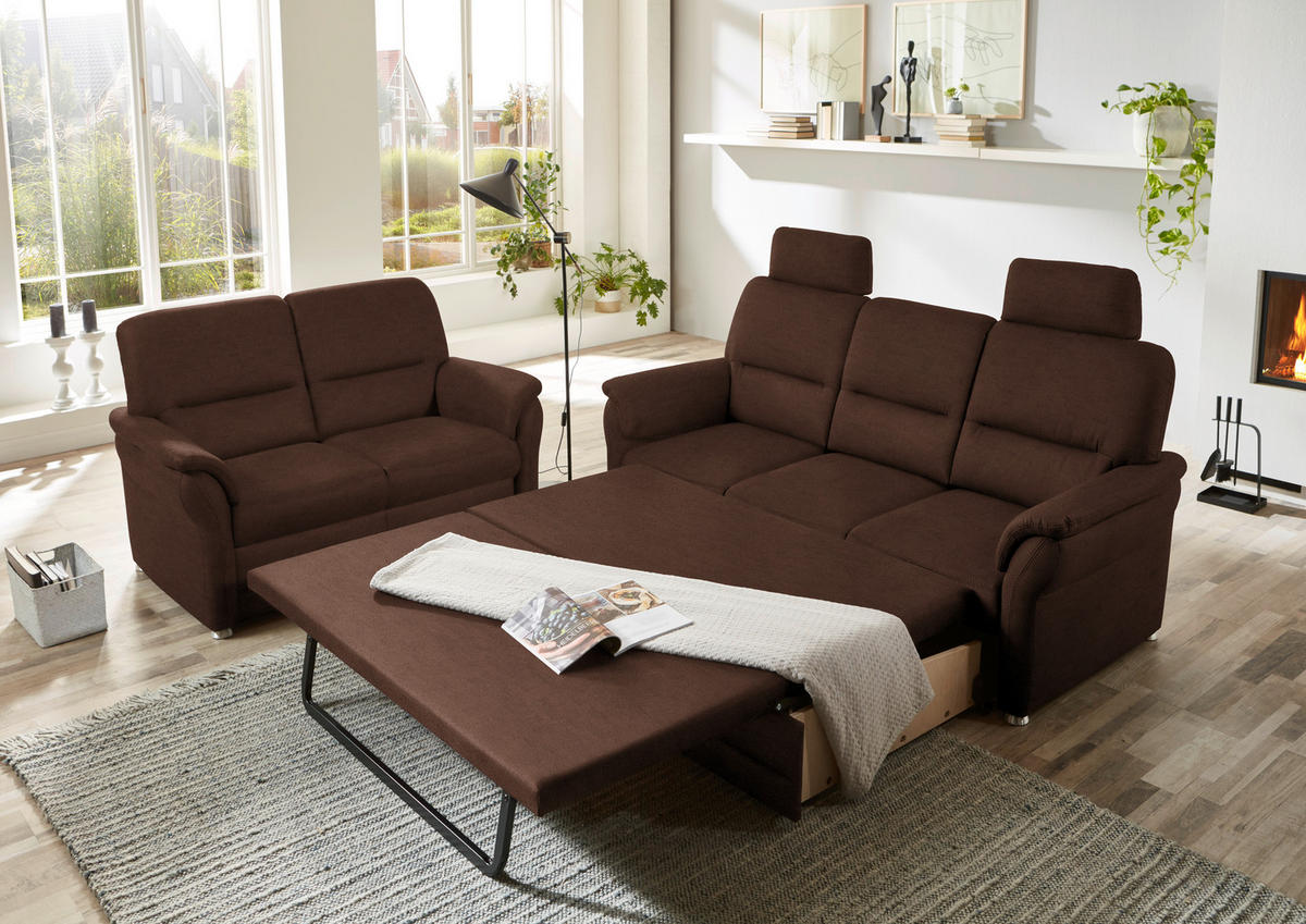 SITZGARNITUR Mikrofaser Braun  - Alufarben/Braun, KONVENTIONELL, Textil/Metall (192/96/89cm) - Beldomo Comfort