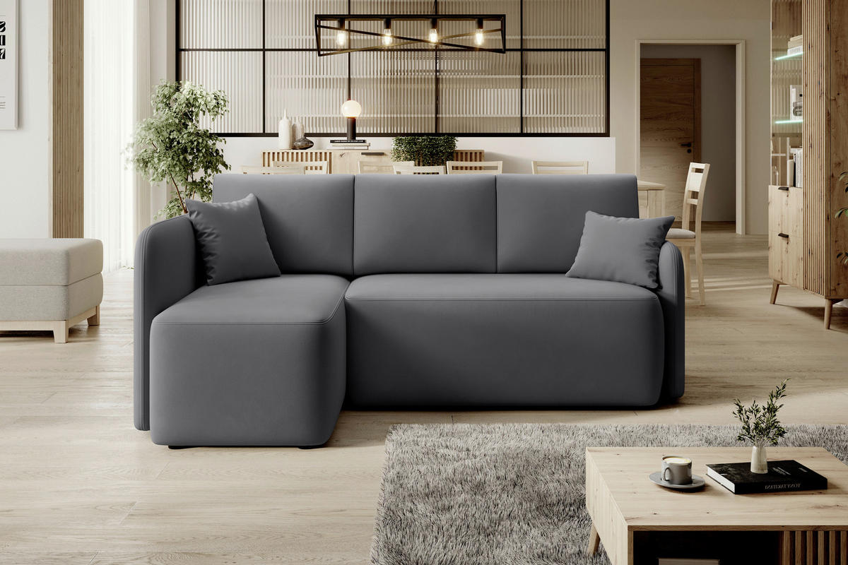 ECKSOFA Plüsch Grau  - Schwarz/Grau, Design, Kunststoff/Textil (150/206cm) - P & B