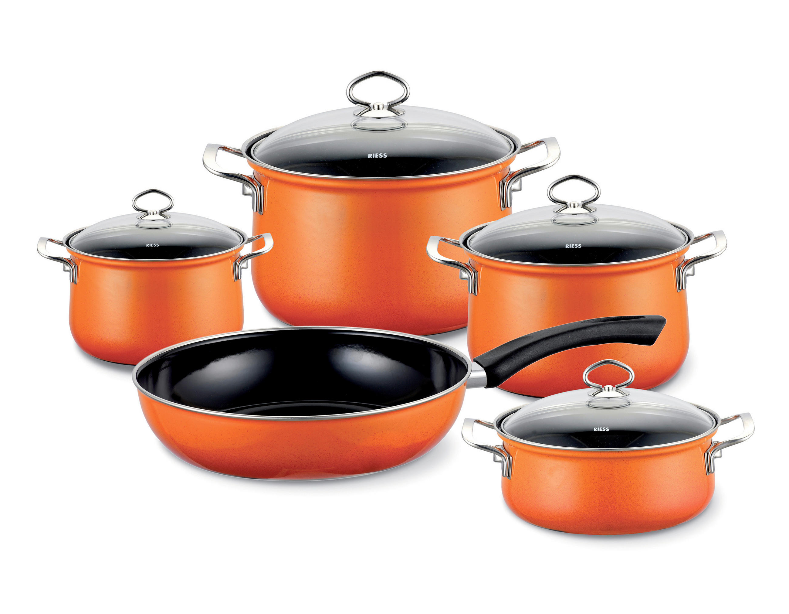 KOCHTOPFSET Nouvelle 5-teilig  - Klar/Orange, Basics, Glas/Metall - Riess