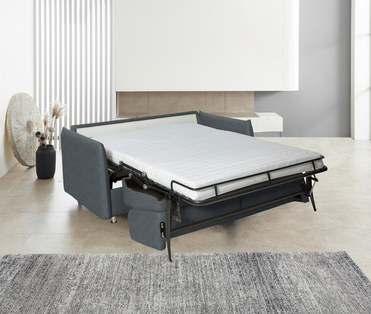SCHLAFSOFA  in Flachgewebe Blaugrau  - Chromfarben/Blaugrau, Design, Textil/Metall (194-234/85/100cm) - Bali
