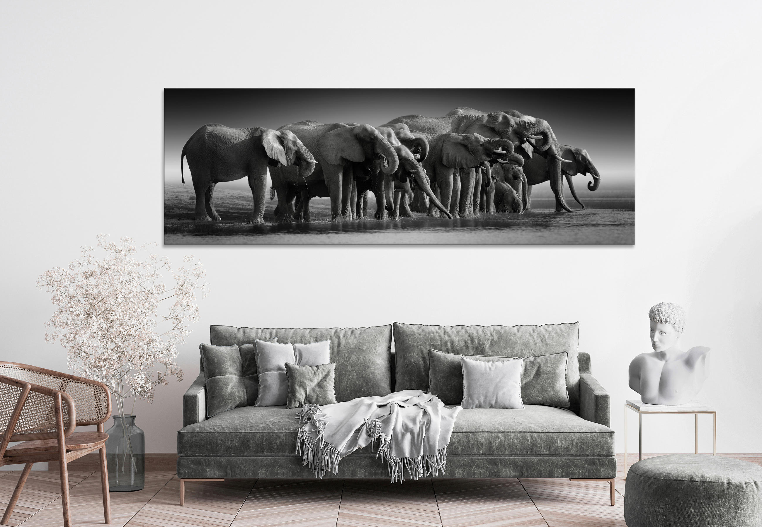 OBRAZ NA PLÁTNĚ, zvířata, 180/60 cm  - bílá/černá, Konvenční, dřevo/papír (180/60cm) - Euroart