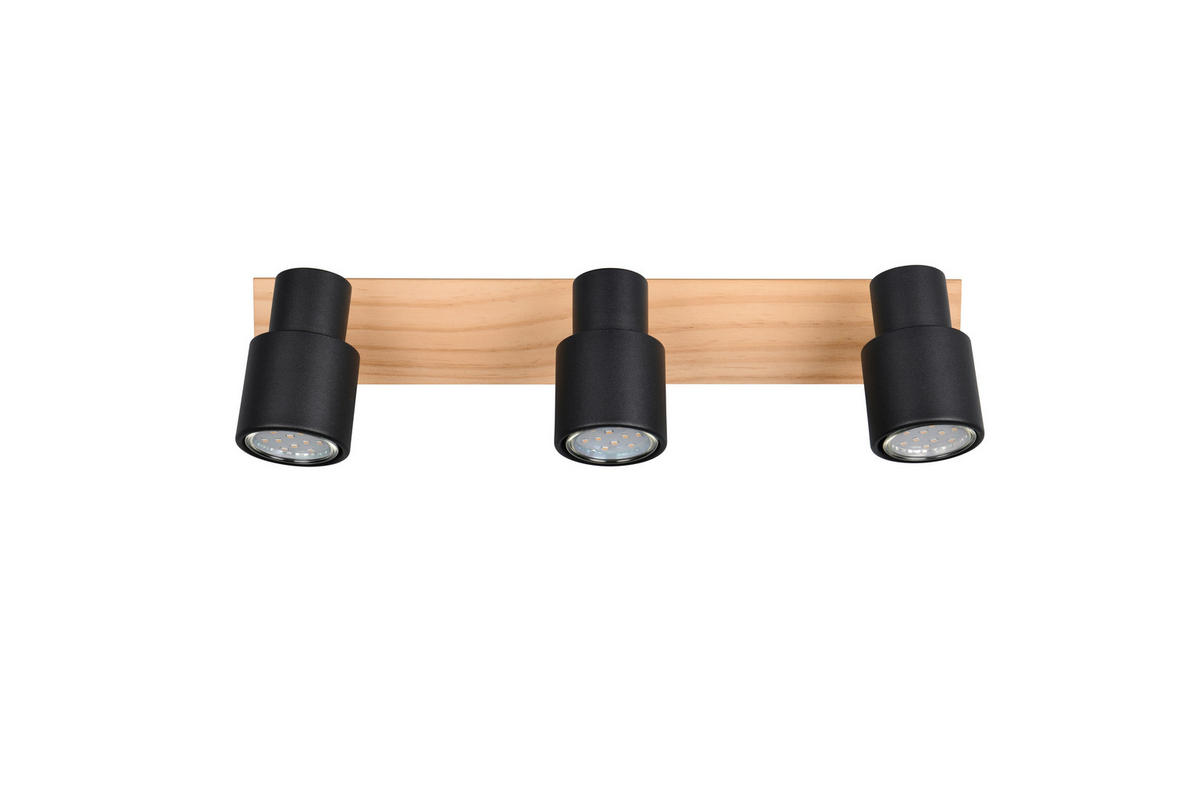 DECKENSTRAHLER - Schwarz/Kieferfarben, Natur, Holz/Metall (46/15/6cm)