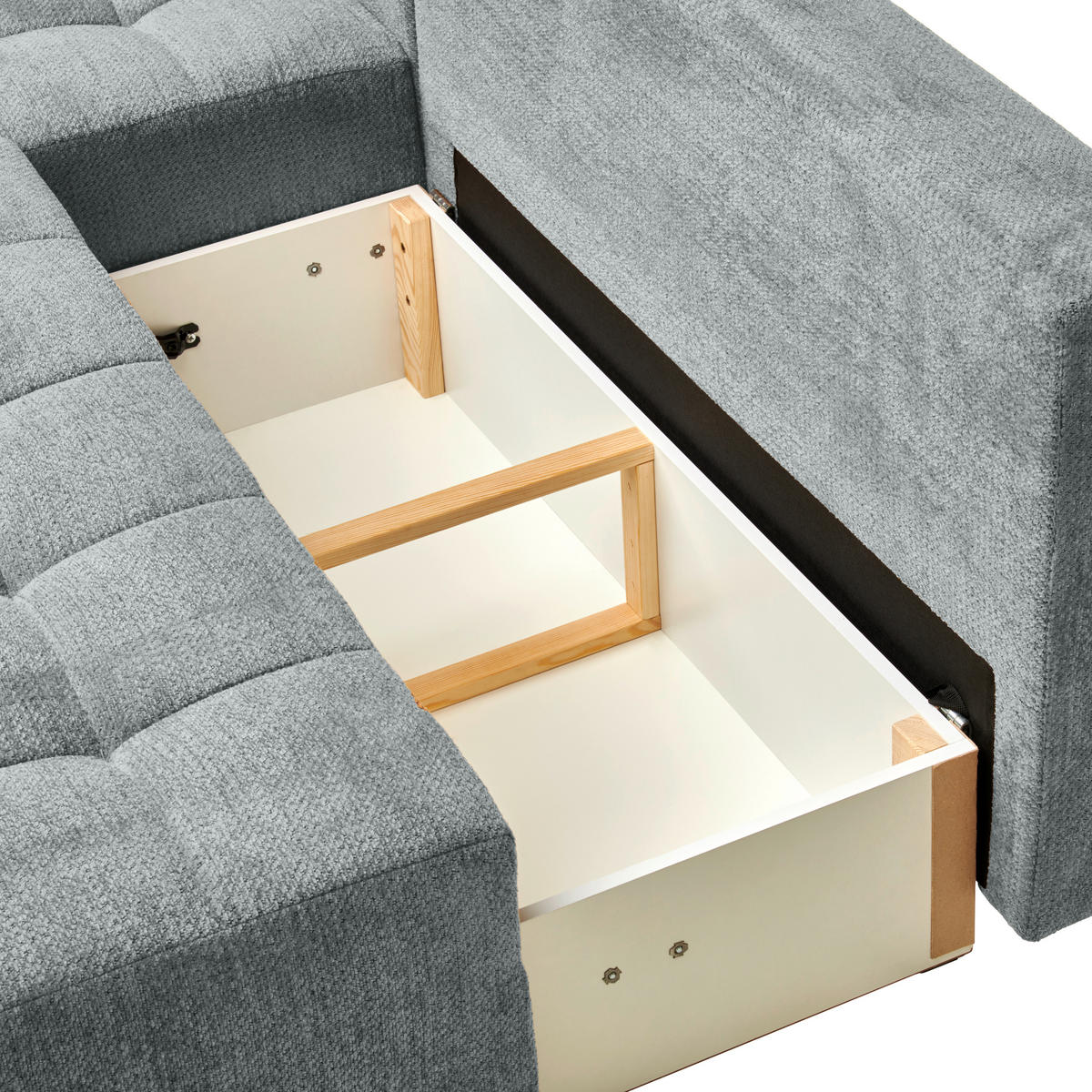 ECKSOFA in Chenille Grau  - Schwarz/Grau, MODERN, Kunststoff/Textil (145/204cm) - home24