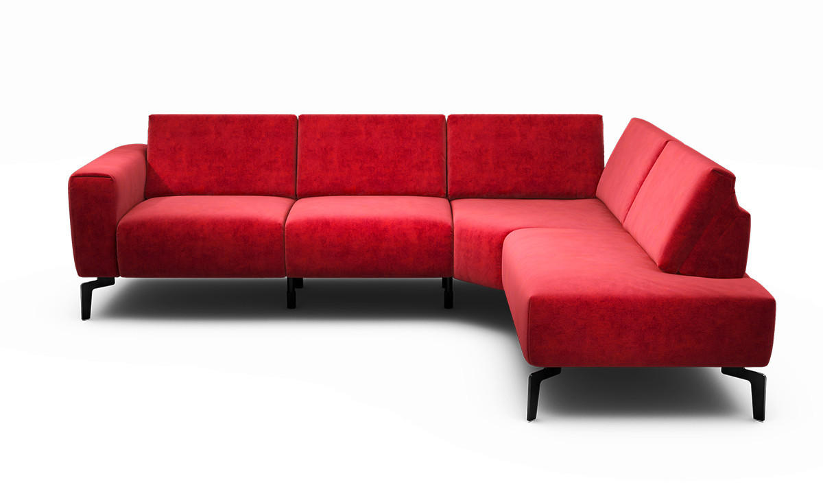ECKSOFA Cosy Rot Samt  - Rot/Schwarz, Design, Textil/Metall (256/193cm) - SENSOO