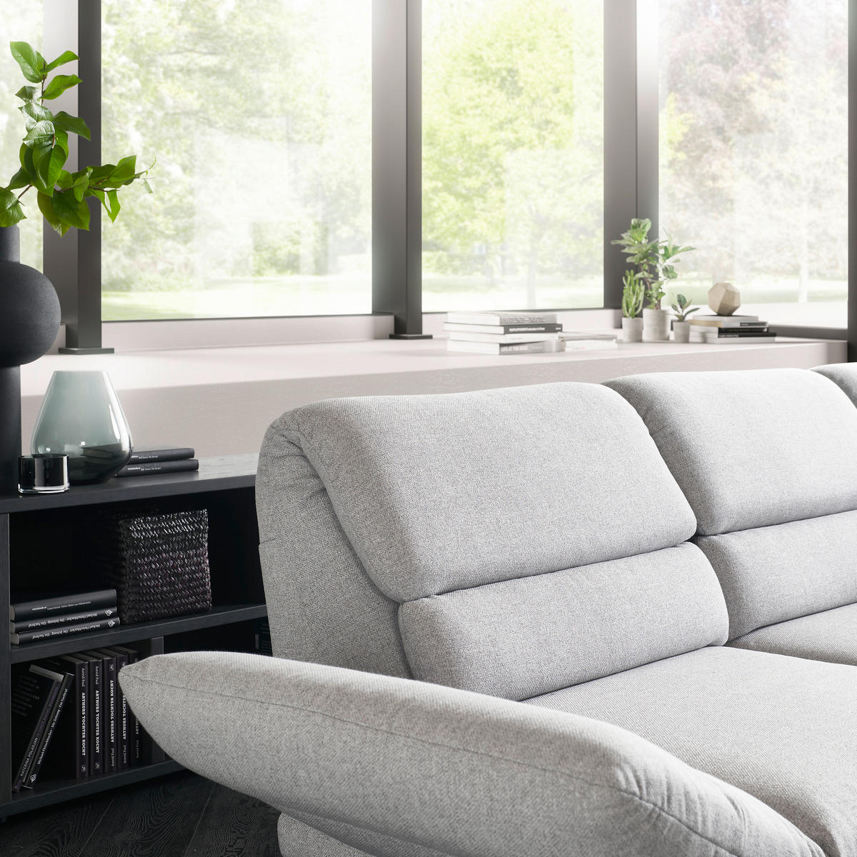 ECKSOFA in Flachgewebe Salbeigrün  - Salbeigrün/Schwarz, Design, Textil/Metall (256-363/212-253cm) - Dieter Knoll