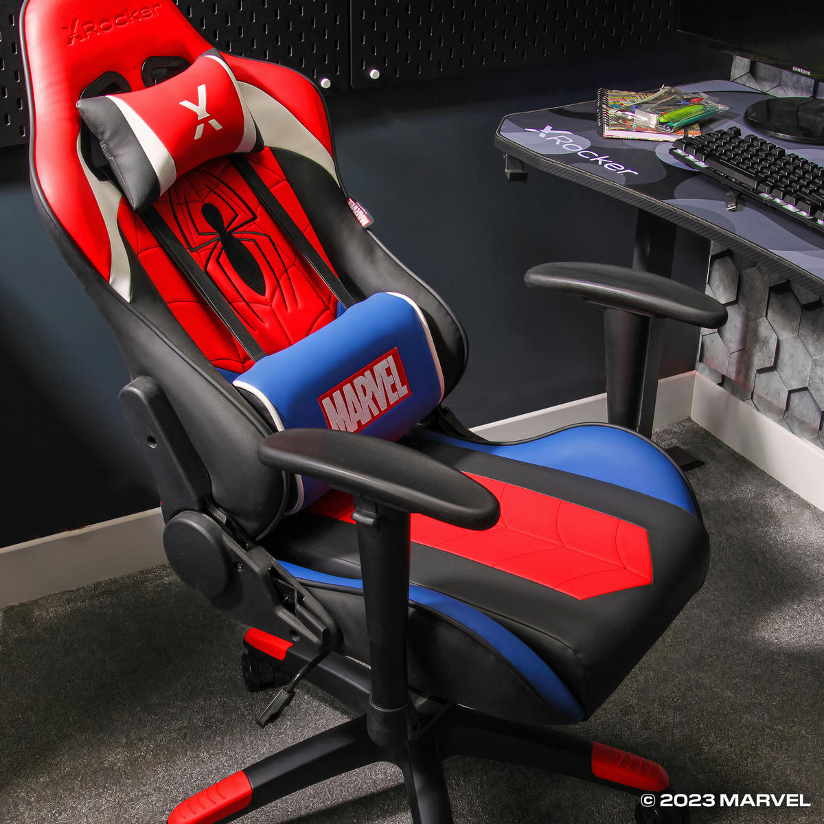 GAMINGSTUHL Rot, Schwarz, Weiß, Royalblau Kunststoff, Leder, Stein   - Blau/Royalblau, MODERN, Leder/Kunststoff (55/113-117/62,5cm) - X Rocker