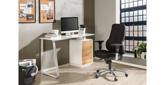 SCHREIBTISCH 140/44-60/76 cm in Weiß, Eichefarben - Eichefarben/Weiß, Design, Holzwerkstoff/Metall (140/44-60/76cm) - Xora