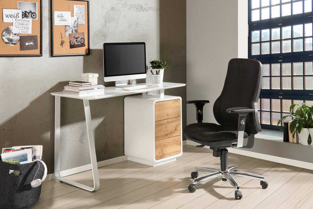 SCHREIBTISCH 140/44-60/76 cm  in Weiss, Eichefarben  - Weiss/Eichefarben, Design, Holzwerkstoff/Metall (140/44-60/76cm) - Xora