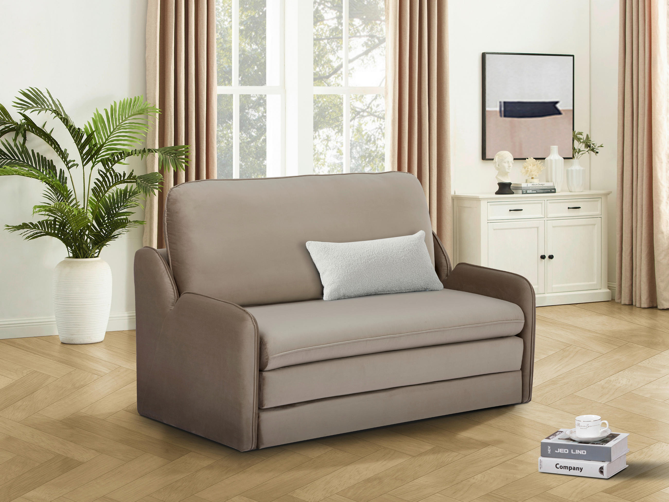 ROZKLADACIA POHOVKA, textil, svetlohnedá - svetlohnedá/čierna, Konventionell, textil/plast (162/81/93cm) - MID.YOU