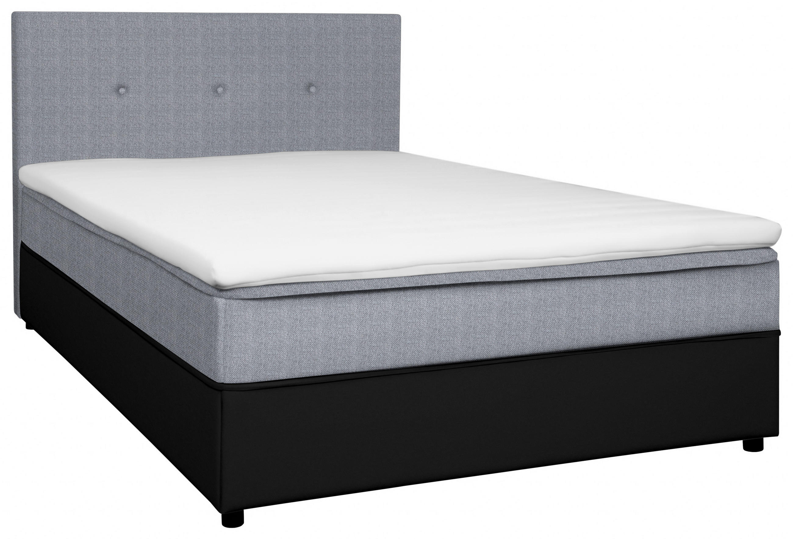 BOXBETT 140/200 cm,  in Schwarz, Hellgrau, Matratze, gepolstertes Kopfteil, Topper, H2 = mittel  - Hellgrau/Schwarz, KONVENTIONELL, Holz/Textil (140/200cm) - Boxxx
