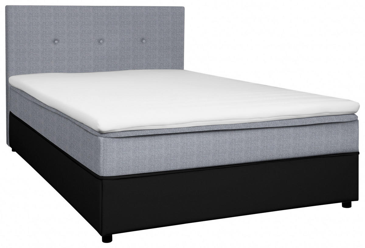 BOXBETT 160/200 cm,  in Schwarz, Hellgrau, Matratze, gepolstertes Kopfteil, Topper, H2 = mittel  - Hellgrau/Schwarz, KONVENTIONELL, Holz/Textil (160/200cm) - Boxxx