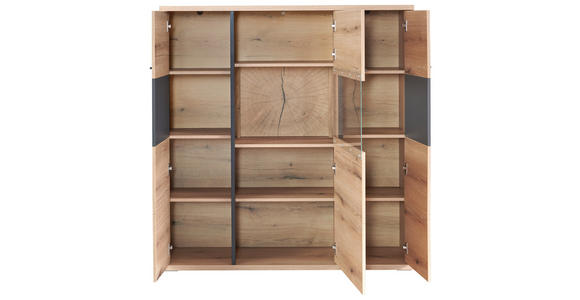 HIGHBOARD Schwarz, Eichefarben, Dunkelgrau  135/141,6/38 cm  - Eichefarben/Dunkelgrau, KONVENTIONELL, Glas/Holzwerkstoff (135/141,6/38cm) - Xora