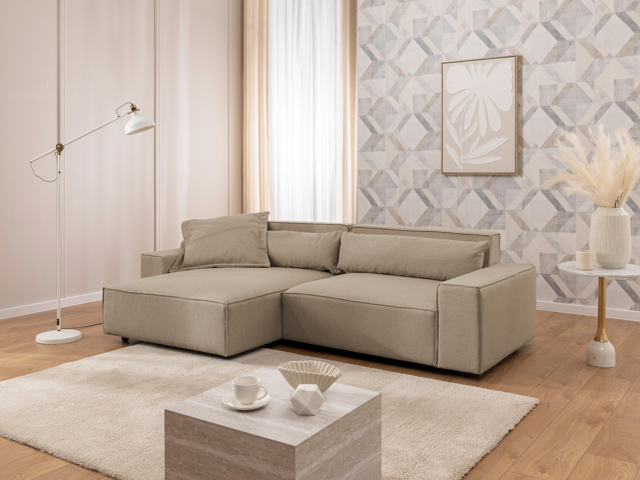 ECKSOFA Curduroy in Webstoff Hellbraun Rückenkissen  251/142 cm  - Hellbraun/Schwarz, Design, Kunststoff/Textil (251/142cm) - P & B