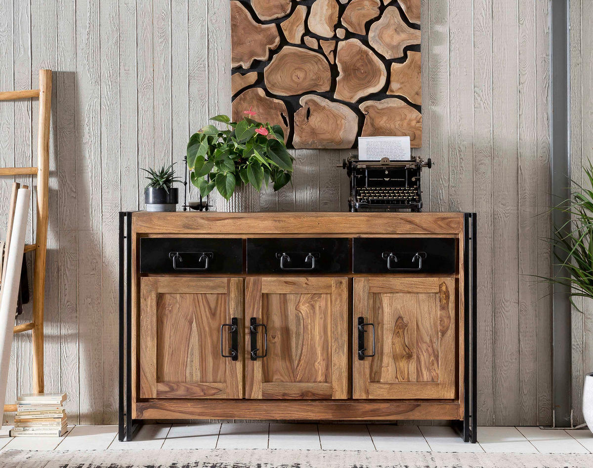 SIDEBOARD  140/90/40 cm 3 Schublade(n)  - Schwarz/Naturfarben, Design, Holz/Metall (140/90/40cm) - MID.YOU