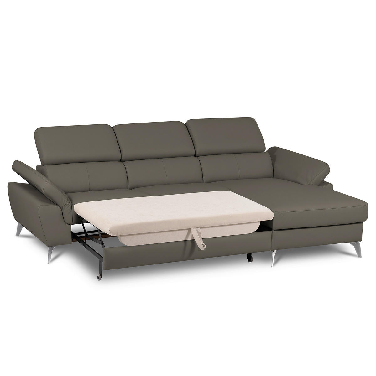 ECKSOFA Lederlook Echtleder Schlammfarben  - Chromfarben/Schlammfarben, Design, Leder/Textil (252/179cm) - Livetastic