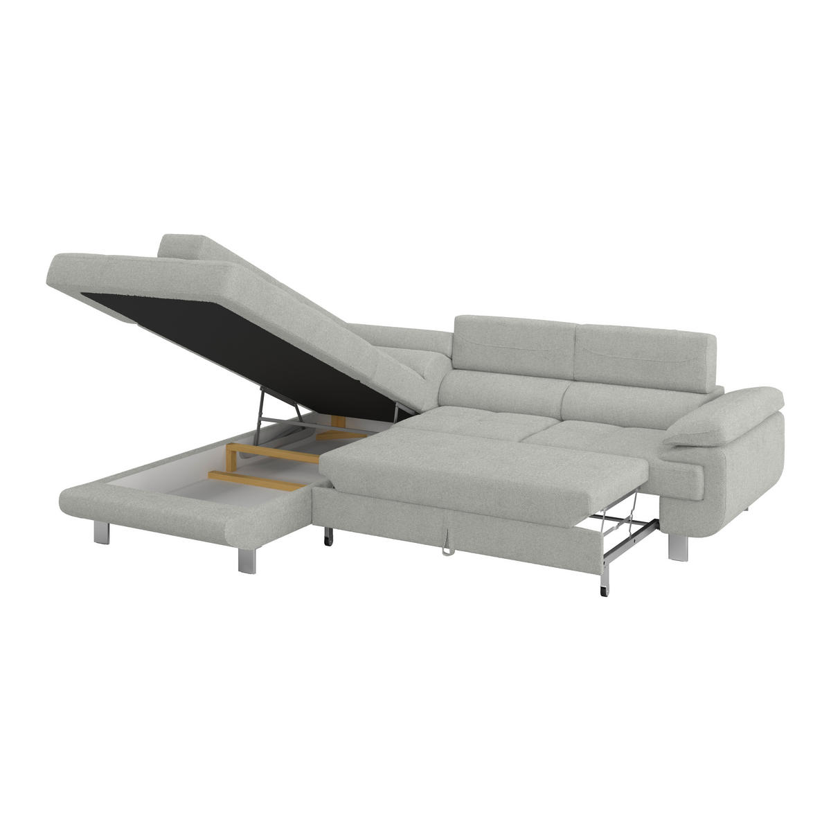ECKSOFA in Drell Hellgrau  - Hellgrau, Modern, Textil/Metall (230/270cm) - MID.YOU