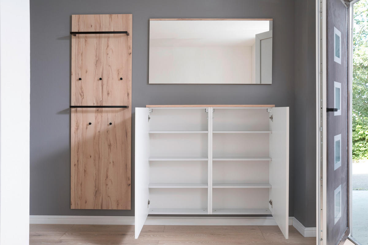 GARDEROBE 3-teilig  in 190/200/38 cm  - Weiss/Buchefarben, Konventionell, Holzwerkstoff (190/200/38cm) - Moderano