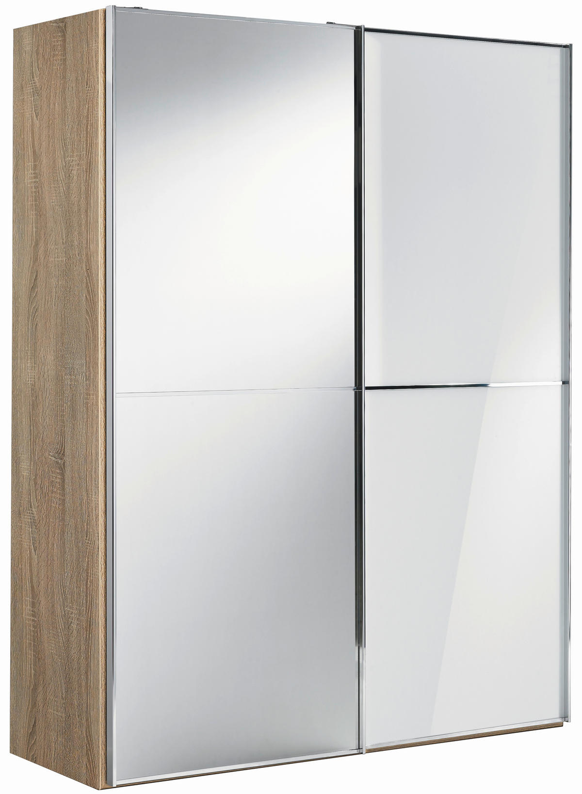 SCHWEBETÜRENSCHRANK 167/222/68 cm 2-türig Weiß, Sonoma Eiche  - Chromfarben/Weiß, Design, Glas/Holzwerkstoff (167/222/68cm) - Moderano