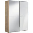 SCHWEBETÜRENSCHRANK 167/222/68 cm 2-türig Weiß, Sonoma Eiche  - Chromfarben/Weiß, Design, Glas/Holzwerkstoff (167/222/68cm) - Moderano