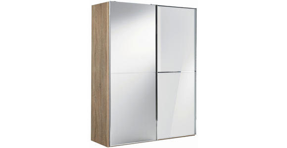 SCHWEBETÜRENSCHRANK 167/222/68 cm 2-türig Weiß, Sonoma Eiche  - Chromfarben/Weiß, Design, Glas/Holzwerkstoff (167/222/68cm) - Moderano